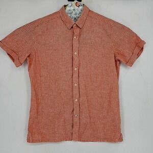 Robert Graham Shirt Mens Large Modern Americana Button Up Linen‎ Blend Orange